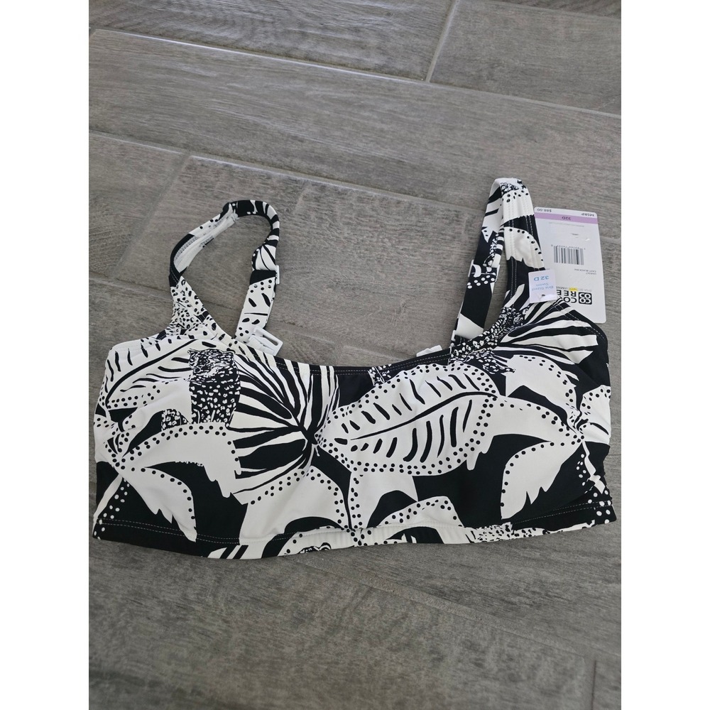 Coco Reef Women 32D Black White Floral Tropical Underwire Bikini Swim Top NEW